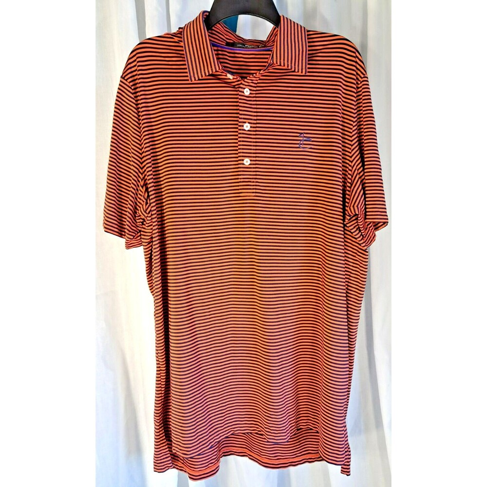 Ralph Lauren RLX Polo Shirt Mens XL Orange Blue Stripe Golf Logo